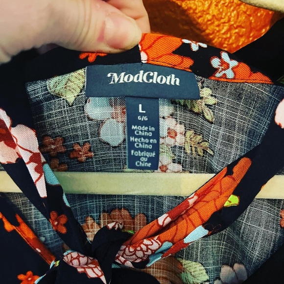 🧡 NWT MODCLOTH DAISY RETRO STYLE FLORAL BOW SECRETARY NECK BLOUSE TOP SHIRT L - Picture 8 of 9